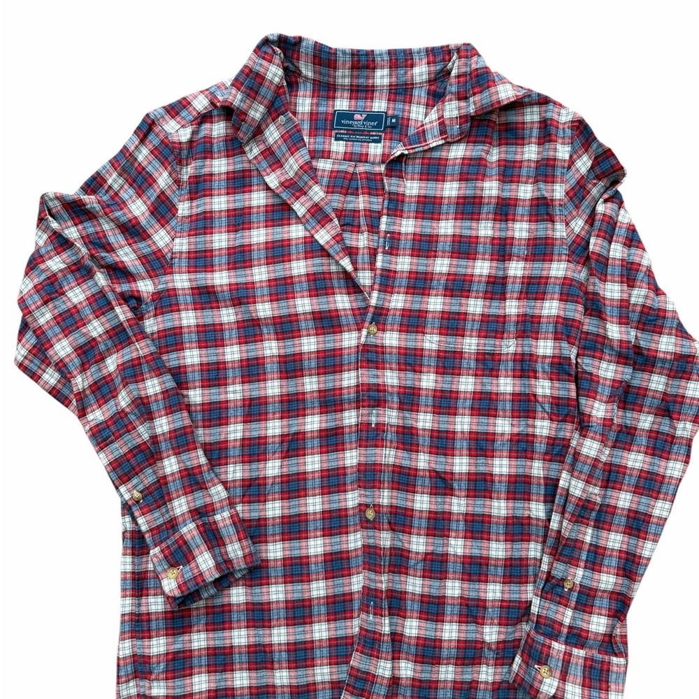 Vineyard Vines Plaid Flannel Shirt Medium Red Blue Whale Logo